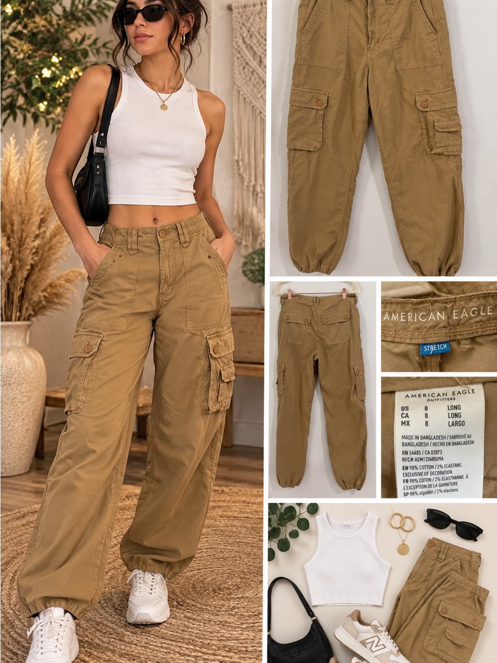 American Eagle Outfitters Tan Cargo Jogger Pants - Women's Utility Style